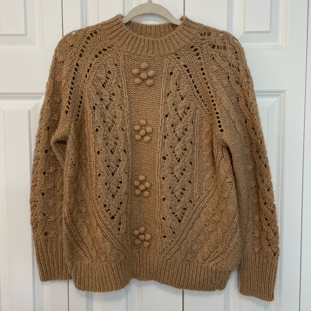 J.Crew Cable-knit pointelle sweater with popcorn flowers - Small